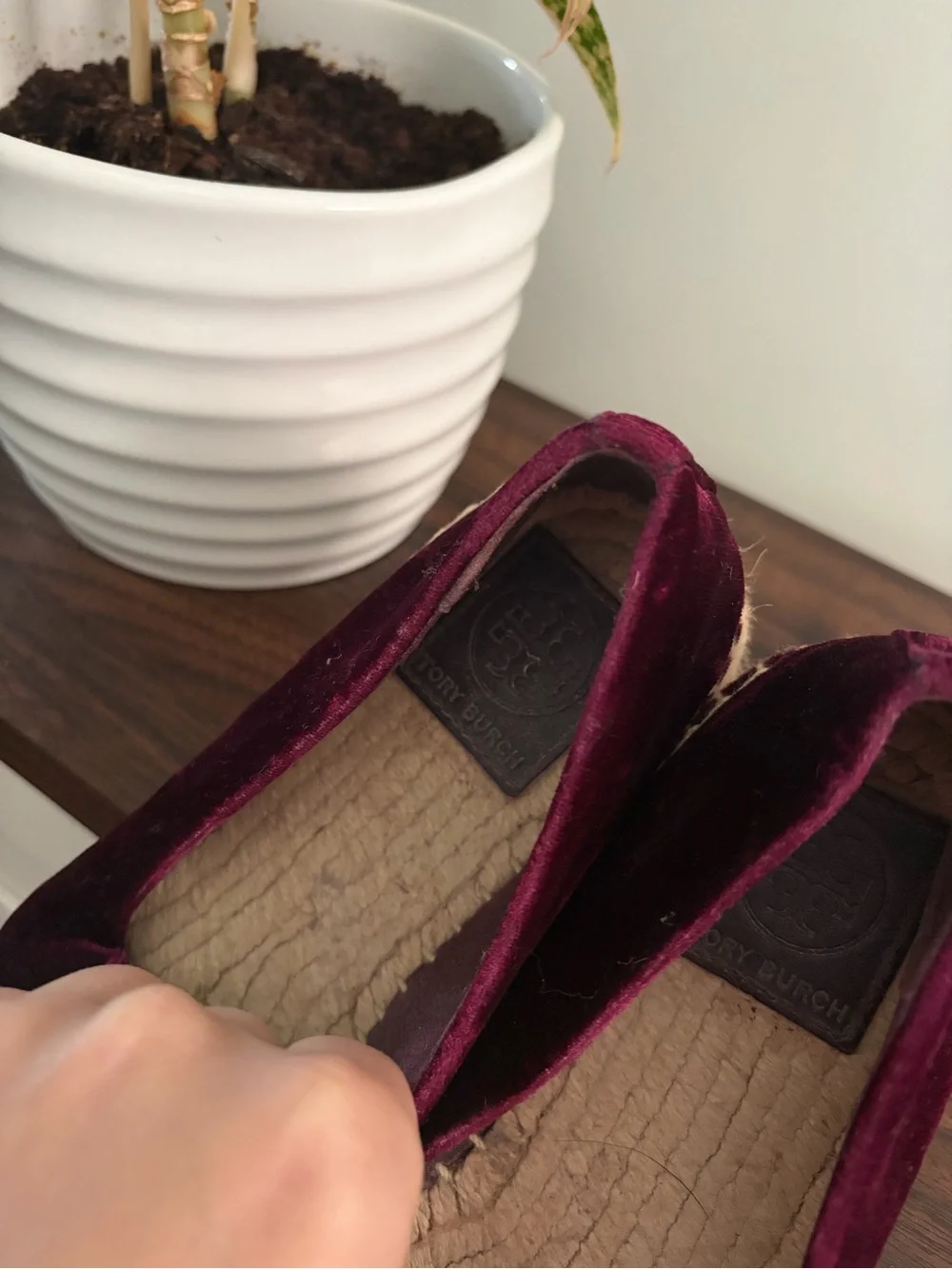 Tory Burch Burgundy Velvet Espadrille Platform Flats 6.5